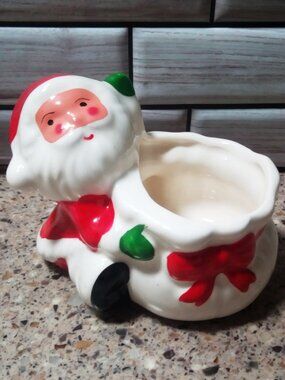 Vintage Ceramic Santa with Toy Bag Votive Candle Holder